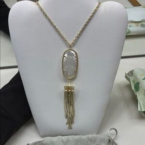 Kendra Scott Gold Necklace with White Stone Pendant 30 Inch Chain Like Nee